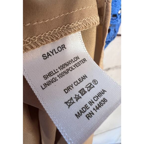 Saylor Blue Eyelet Dress Size LG High Neck Floral Short Sleeve Chic - Picture 3 of 5